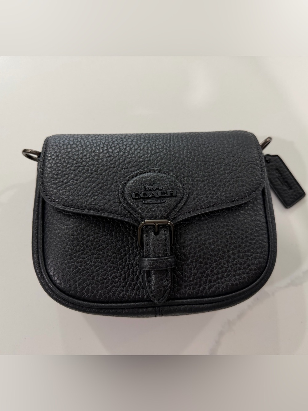Coach Black Pebbled Leather Buckle Crossbody